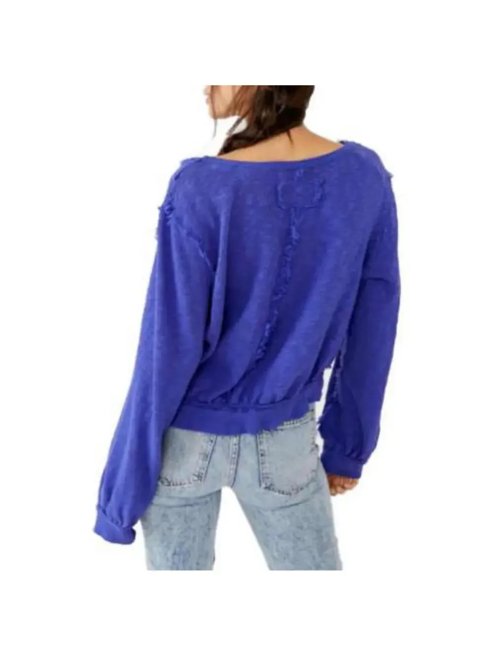 Free People Golden Road Blue Ruffled Cropped Cardigan Sweater XS Boho